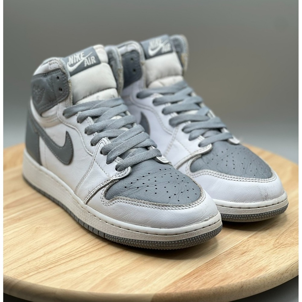Nike 575441-037 Air Jordan 1 Retro High OG Stealth GS 6Y Shoes White Grey READ